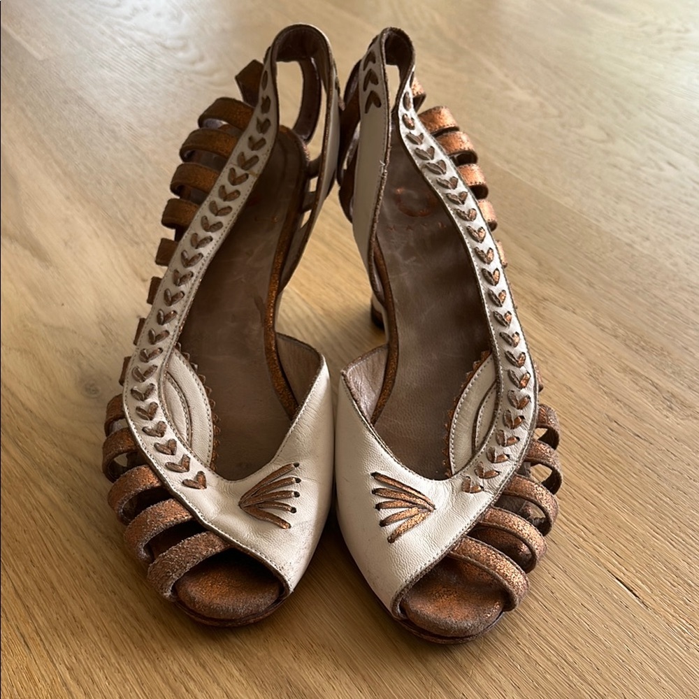 Mayle Cream and Brown Heeled Sandals